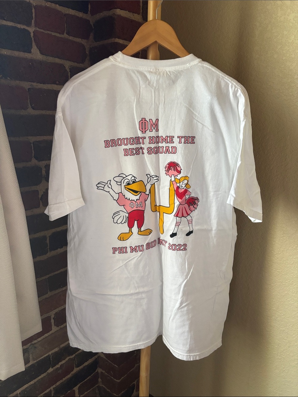Phi Mu White Graphic Bid Day Tee - "Brought Home The Best Squad" Size XL